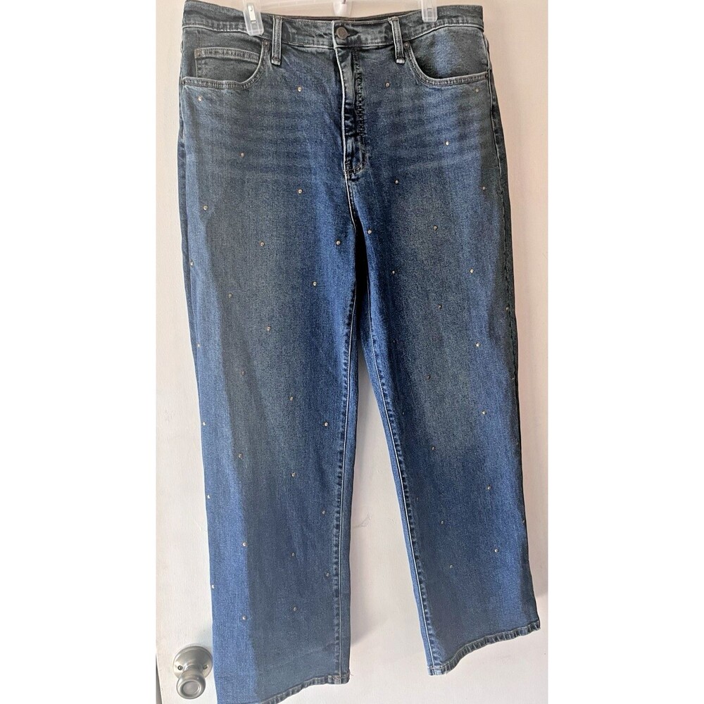Jessica Simpson Zinnia Studded Wide Leg Boyfriend Jeans Blue Medium Wash Sz 14